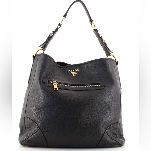 AUTH Prada Vitello Daino Hobo bag in black, MEDIUM - Picture 1 of 14
